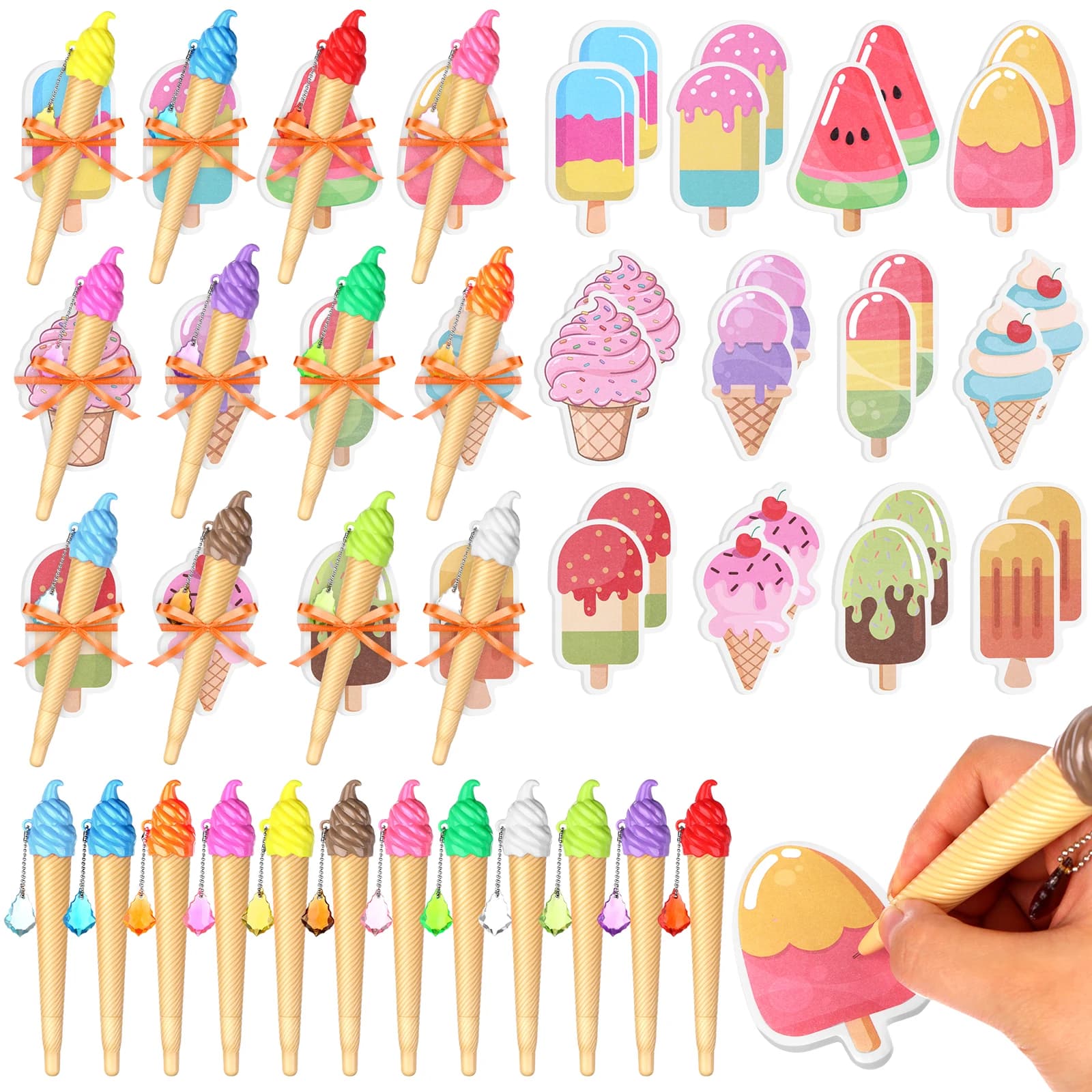 48 pezzi penne a cono gelato con note adesive kit di forniture per feste gelato assortiti bastoncini di ghiaccioli di frutta estiva regalo per il ritorno a scuola