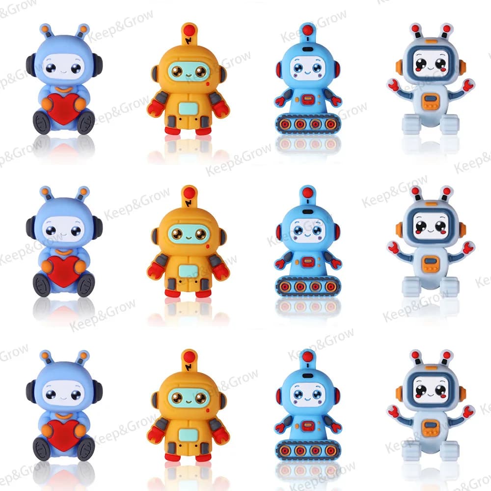 5/20/50pcs Perline di Silicone Robot Carino Divertente Perline Focale Perfetto per Portachiavi FAI DA TE Creazione di Gioielli Penna Collana di Perline accessori