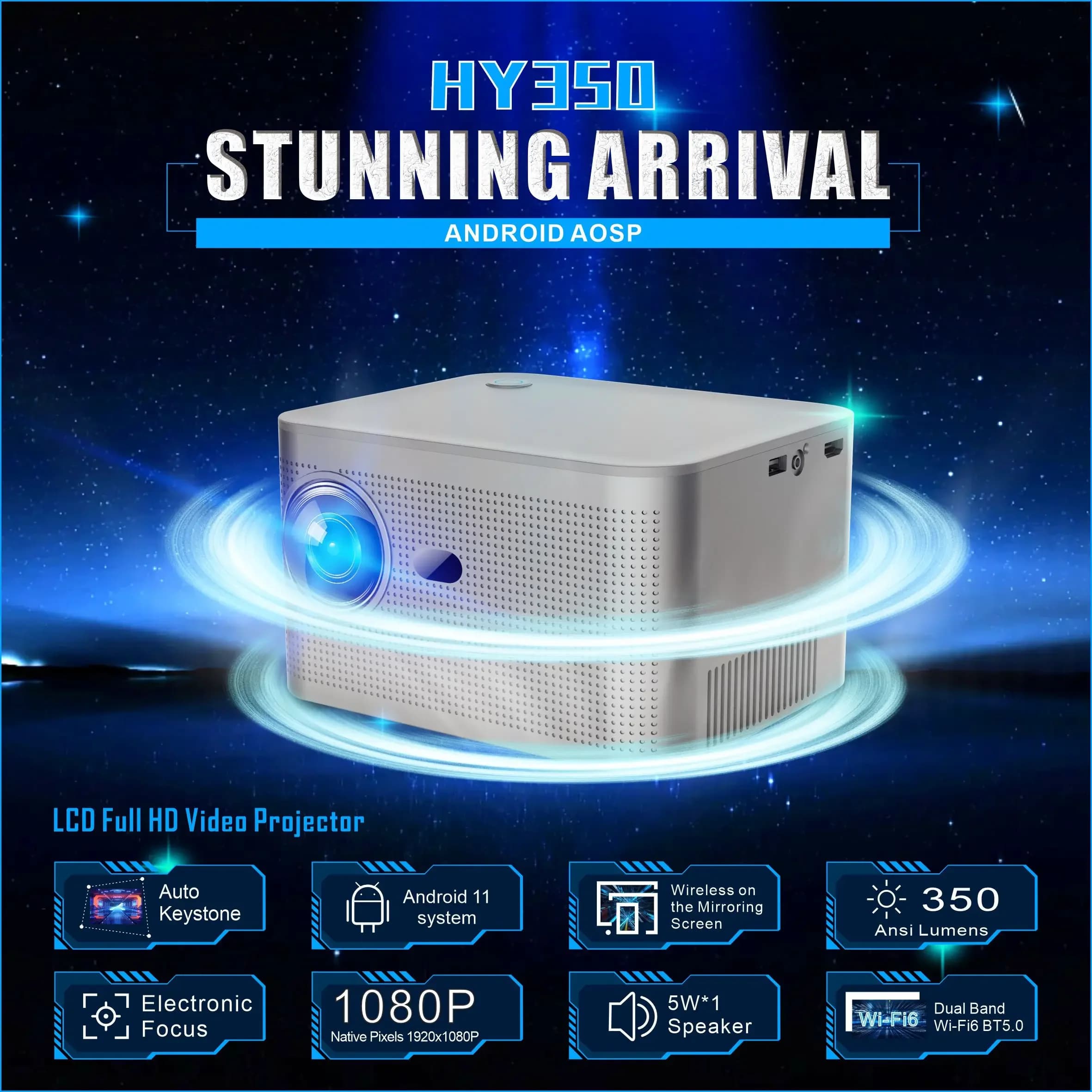 Mini proiettore portatile intelligente HY350 5G LED 4K video, proiettore home theater 1080P ad alta definizione completa