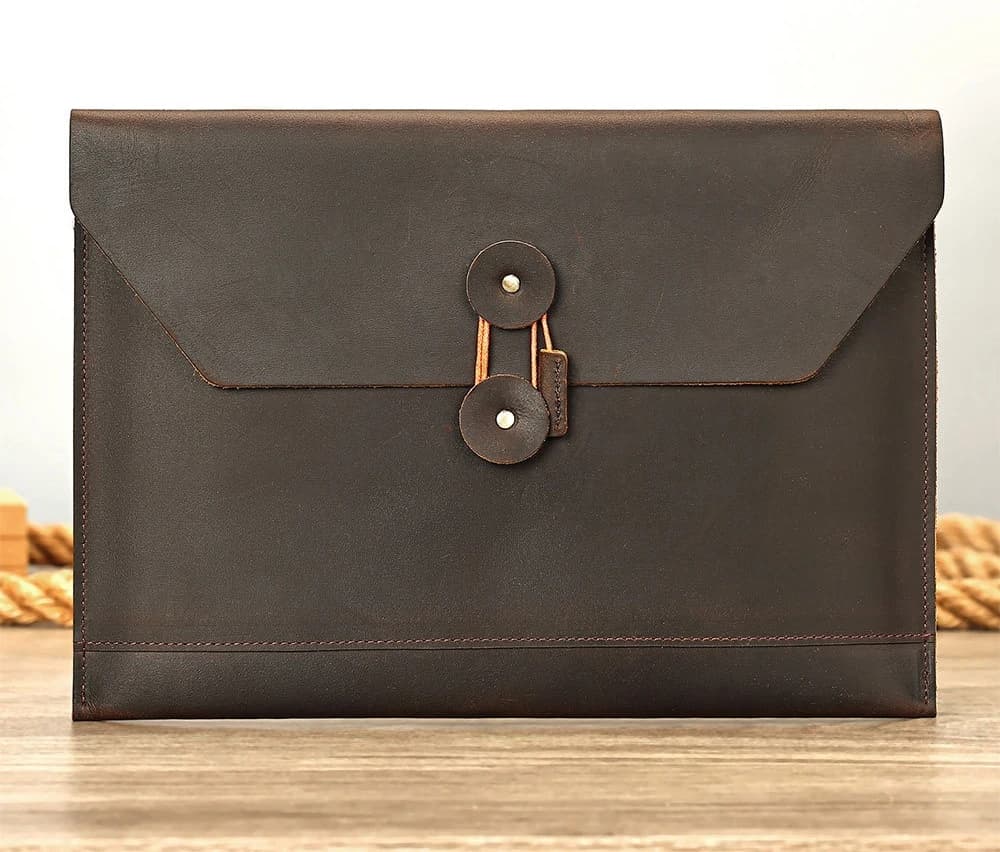 Men's Minimalist Leather Handbag - Soft Cowhide File Folder, Professional Business Padfolio for iPad & A4 Papers