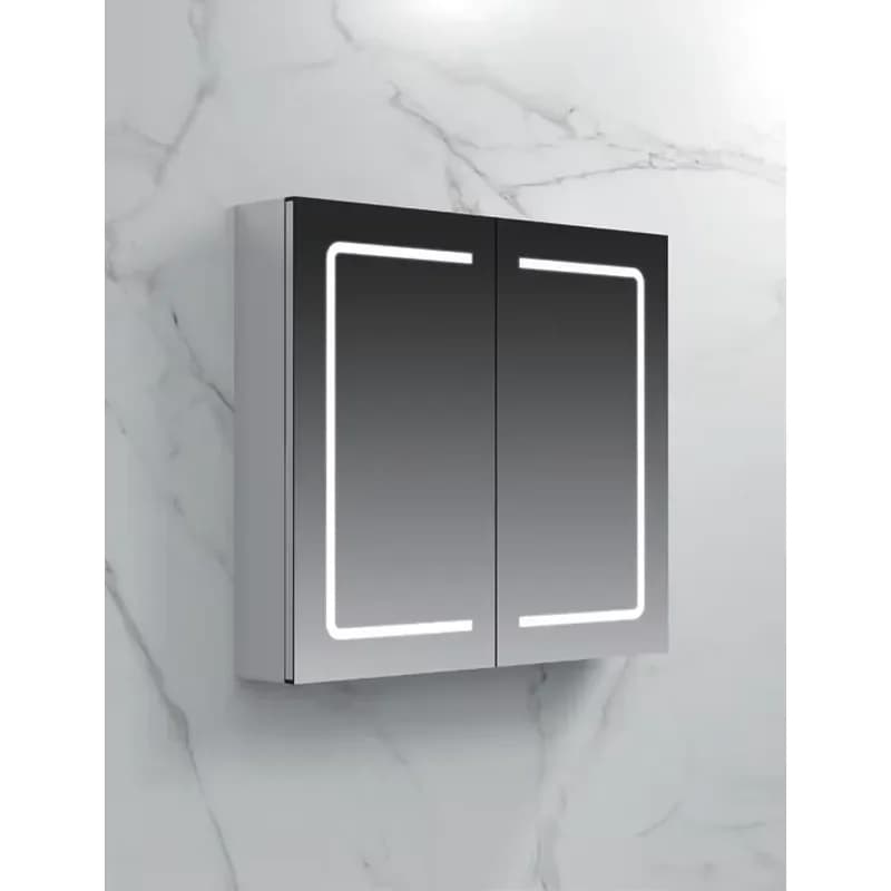 Modern Aluminum Frame LED Bathroom Mirror Cabinet Touch Switch Dimmable Light Adjustable Smart Storage Vanity Wall Mounted