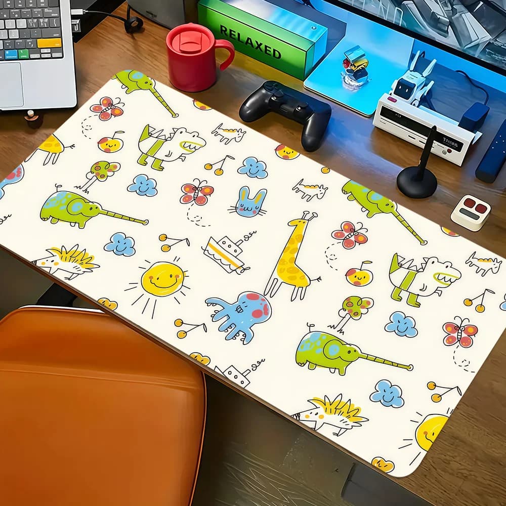 Tappetino per mouse con graffiti di animali carini, gatti, cani, dinosauri, per bambini, antiscivolo, con bordi rinforzati, spesso, per desktop, grande, confortevole, per gaming, per studenti