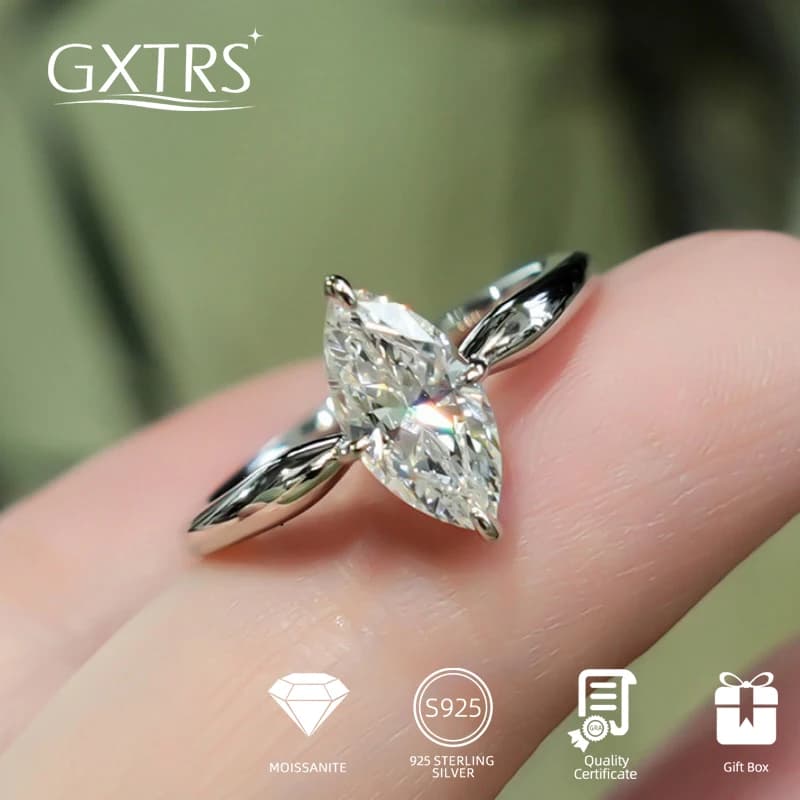 GXTRS 1/2/3CT Marquise Cut Moissanite Rings Set For Women S925 Silver Sparkling Lab Diamond Band Wedding Party Fine Jewelry Gift