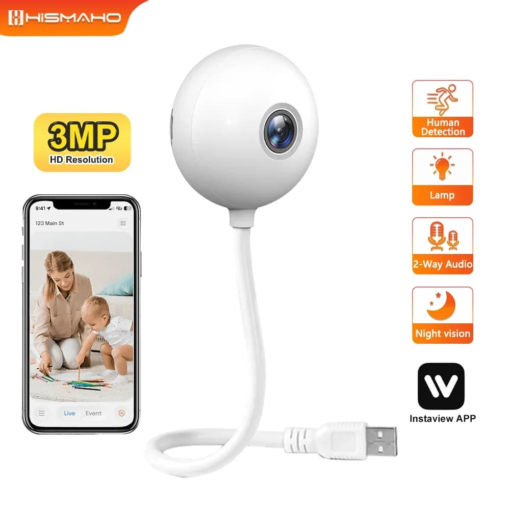 Mini telecamera da interno da 3 MP WIFI Wireless Baby Monitor USB Lampadina Telecamera Protezione di sicurezza domestica Video sorveglianza Instaview