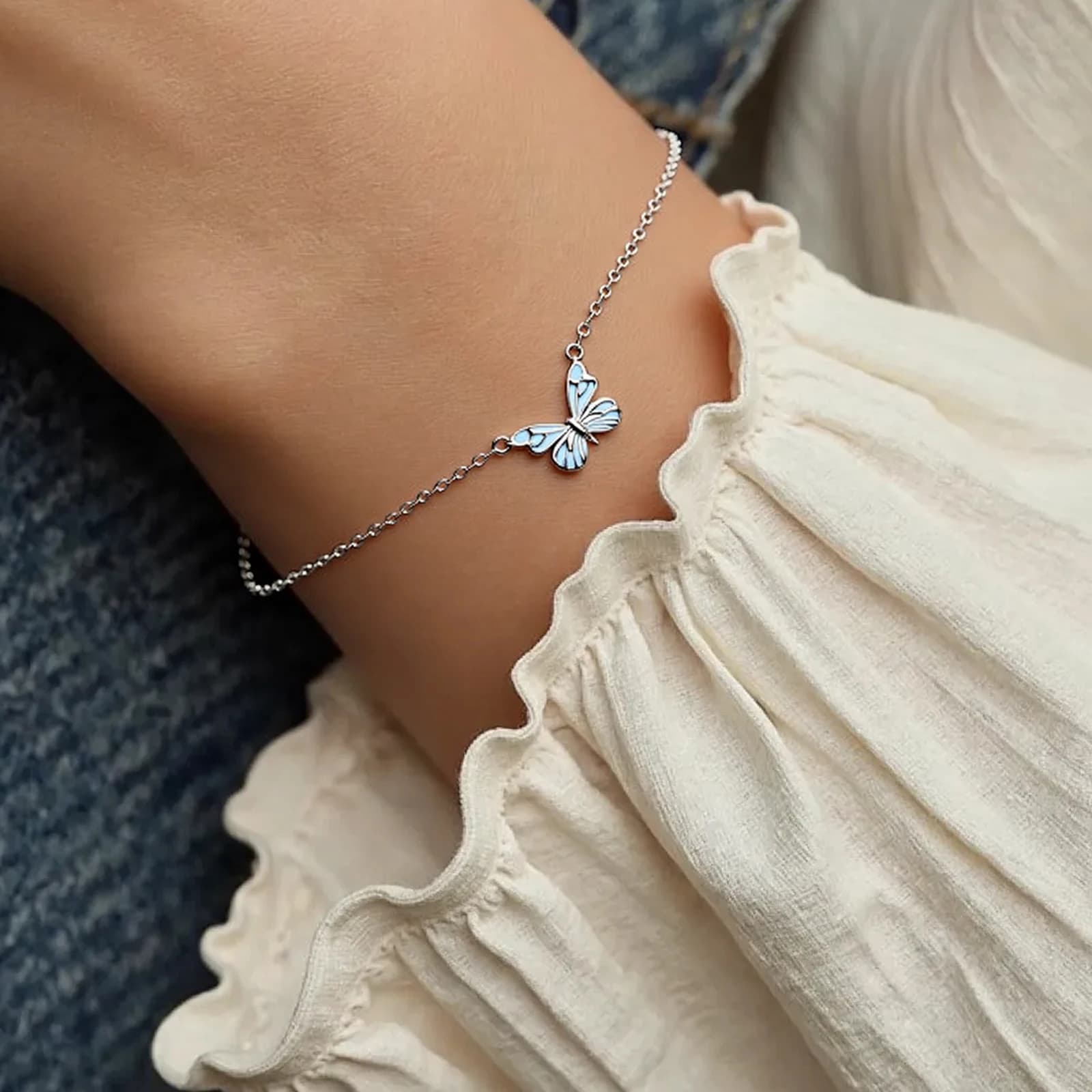 Collana con fata farfalla incandescente, bracciale, catena in acciaio, collana con ciondolo a farfalla, set di gioielli per amico amante