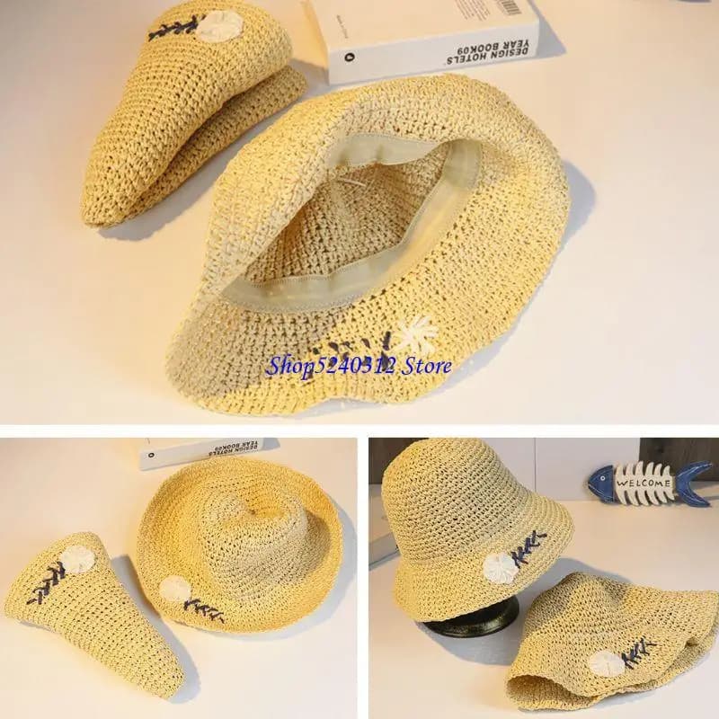 634C Cappello paglia pieghevole Protezione solare estiva Cappello da pescatore a larga Visiera esterna