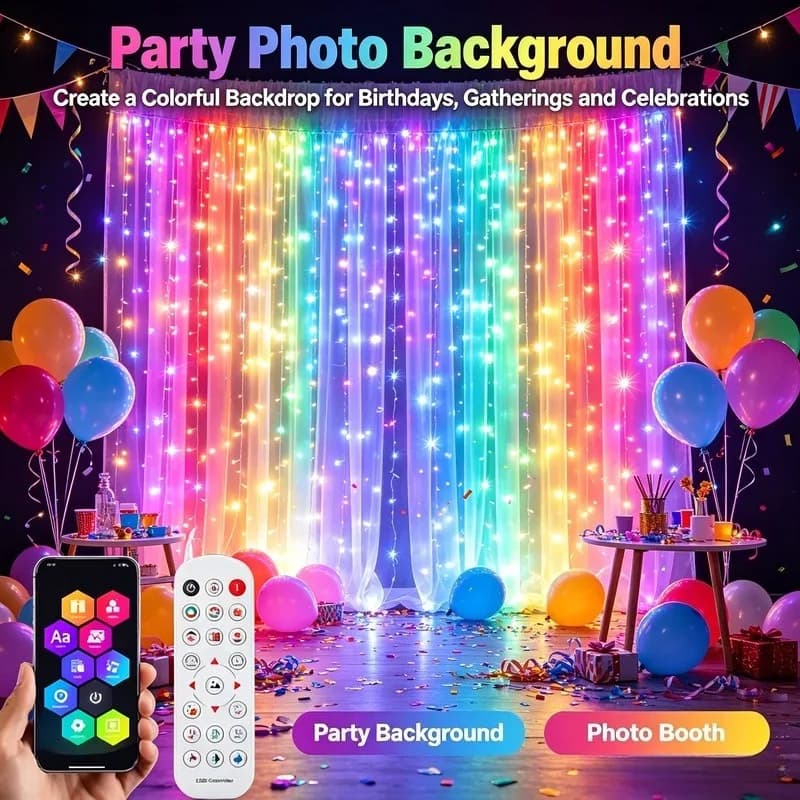 USB Powered App Controlled LED Curtain Lights, DIY Fairy Lights for Christmas Window Bedroom Party Decor