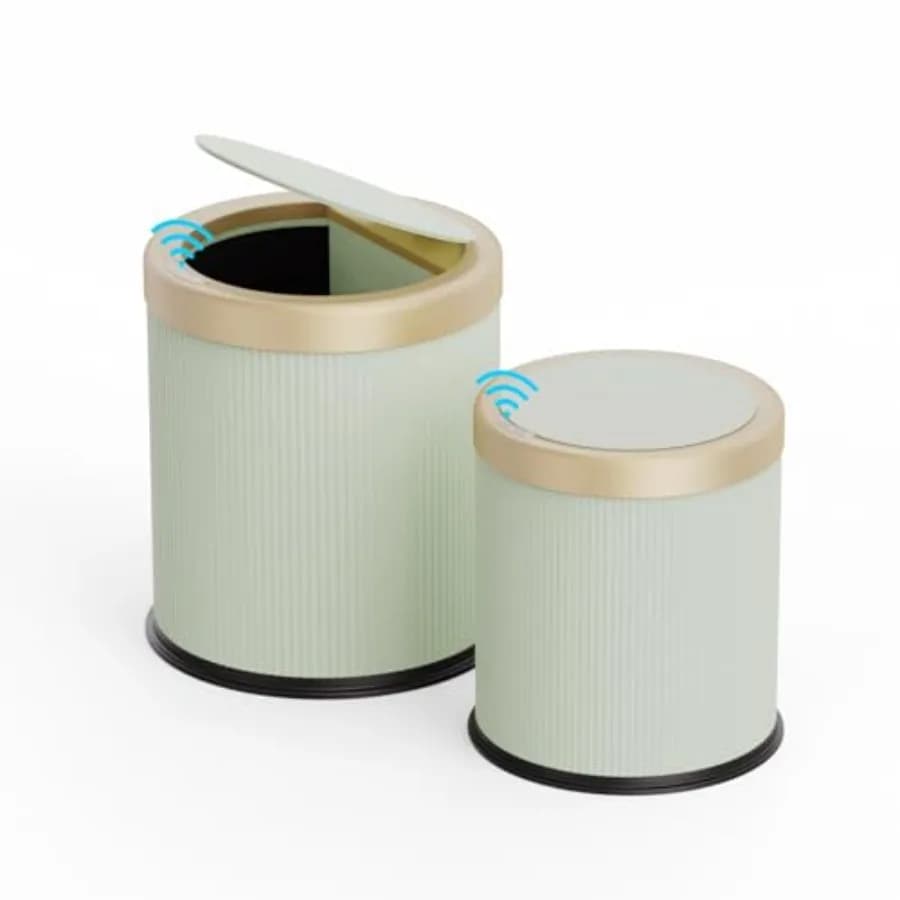 Set di 2 Pattumiere Automatiche da Bagno con Sensore di Movimento Senza Contatto, Coperchio Intelligente Anti-Cane, Cestino per Rifiuti in Plastica