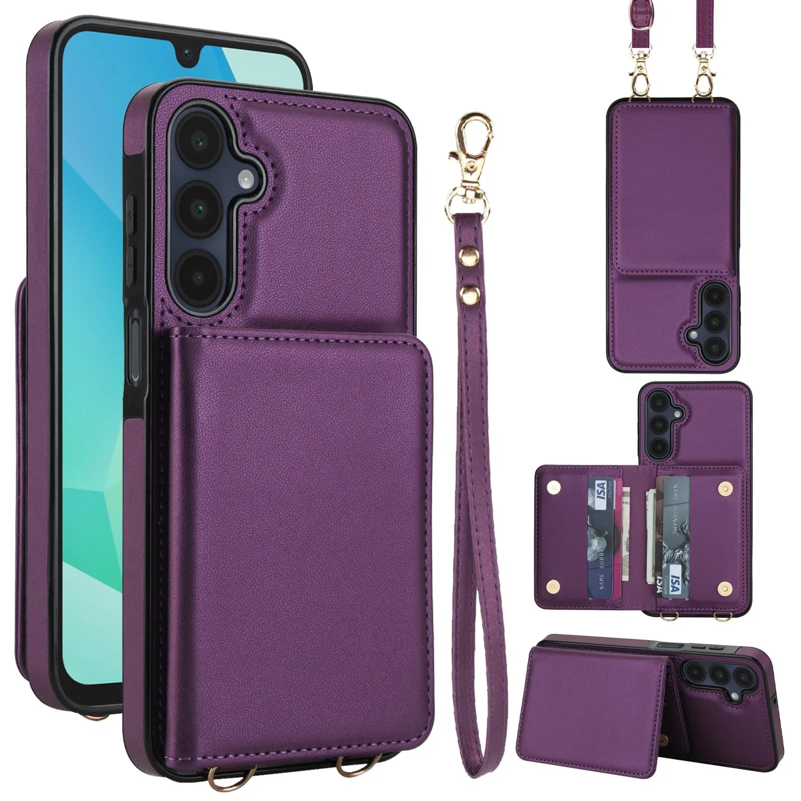 Custodia per telefono a portafoglio in pelle RFID Slot per tasca per carte con cordino per cinturino per Samsung Galaxy A16 5G A36 A56 Cover rigida antiurto