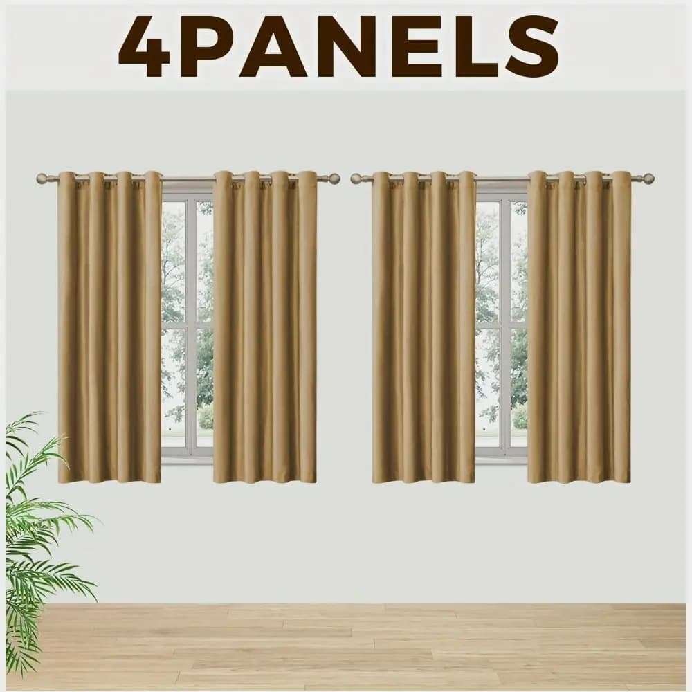 4-Pack Golden Velvet Grommet Curtains for Living Room or Bedroom – Thermal Insulating, Light-Dimming Window Drapes with Elegant