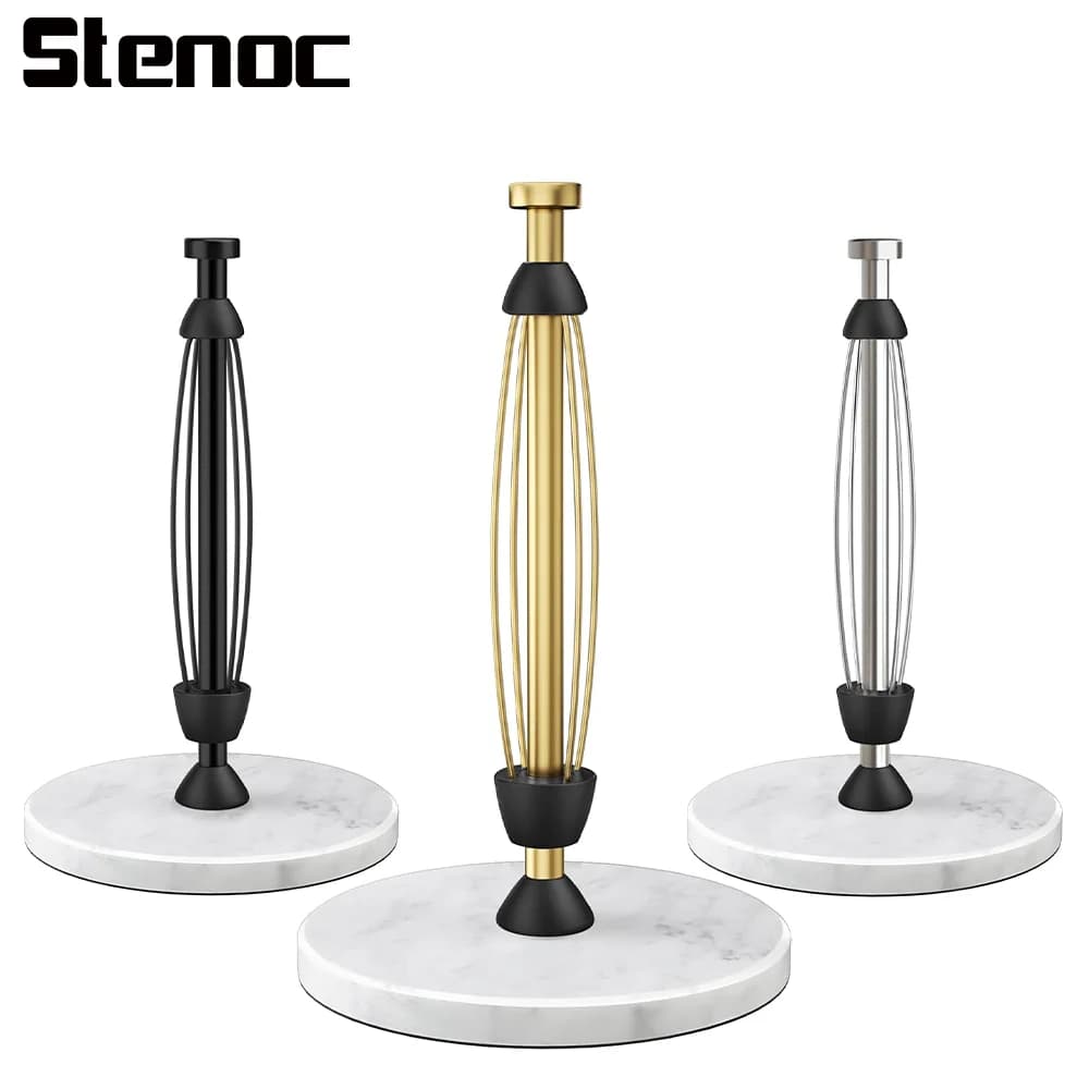 Gold Stainless Steel Damping Paper Towel Holder Countertop Marble Weighted Base Column Kitchen Tissue Vertical Rack Napkin Rack