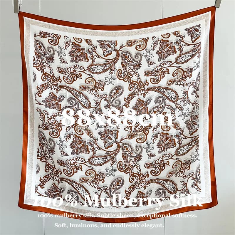 Sciarpa di Lusso 100% Seta Vera, 88cm Quadrata, in Twill di Seta, da Donna, Stampa Paisley Vintage, Foulard, Hijab, Bandana, Sciarpa da Collo, Sciarpa a Spalla