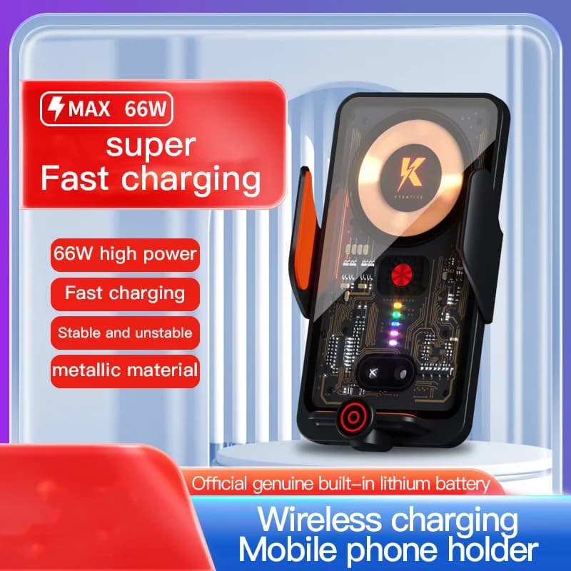 Nuovo supporto originale per telefono da auto con caricabatterie wireless da 66W, supporto trasparente per navigazione rapida, ricarica rapida portatile per telefono.