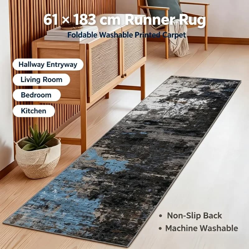 2X6FT Hallway Carpet Machine Washable Folding Non-slip Floor Mat Runway Long Rug For Spring Flower Home Living Room Decoration Rugs Foldable