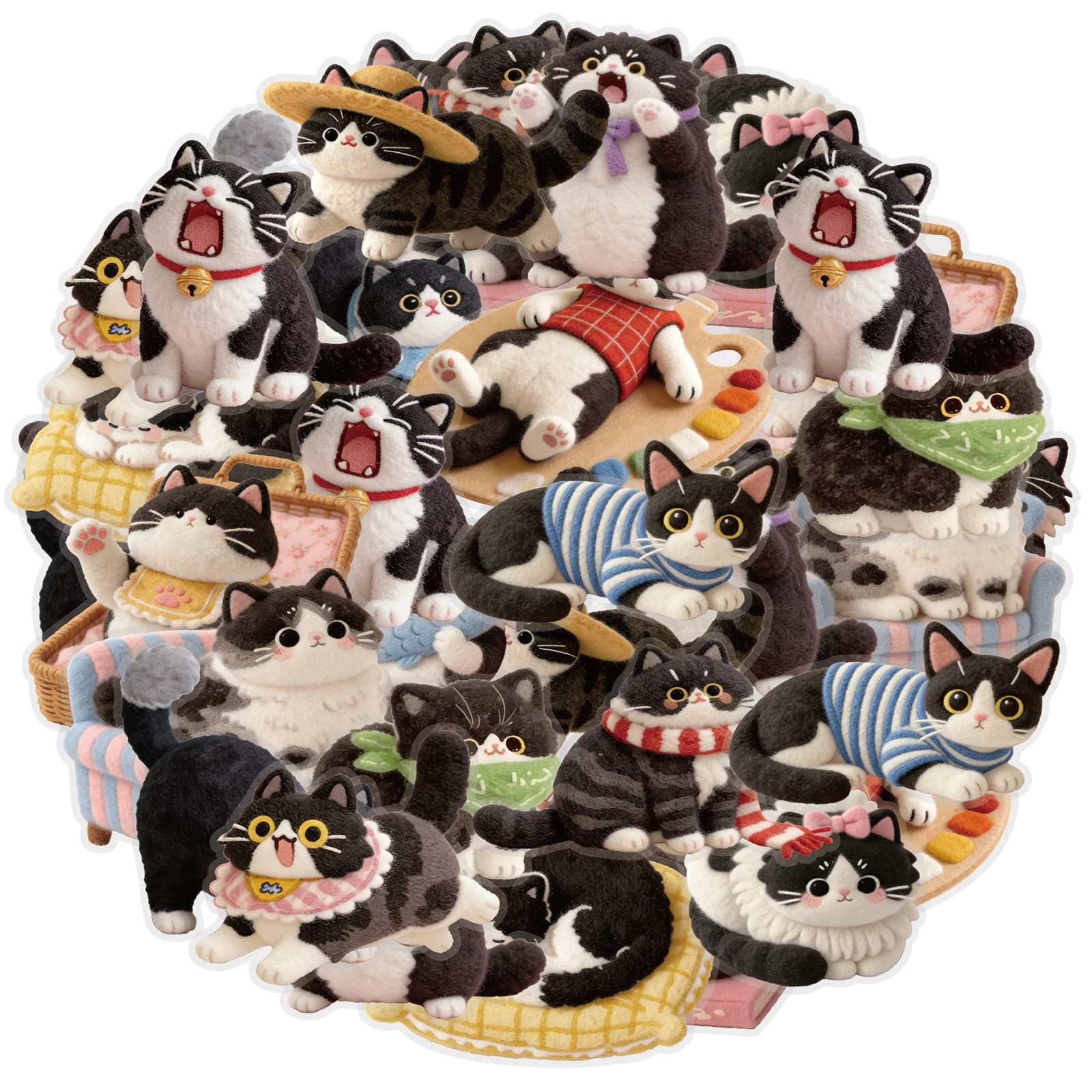 Etori Life 15Pcs Cute Felt-Style Wearable Accessories Cow Cat Journal Stickers Healing Pet Stickers Suitable for Laptops, Phone Backs, Handbags, Photo Albums, Guitars, Diaries, Notepads, Postcards and Envelopes, Pen Holders and Pencil Cases, Handmade Scrapbooking Supplies, Office Decor Accessories, Room Decoration, Japanese Aesthetic, Birthday Gifts, Back-To-School Season, Cycling Decals