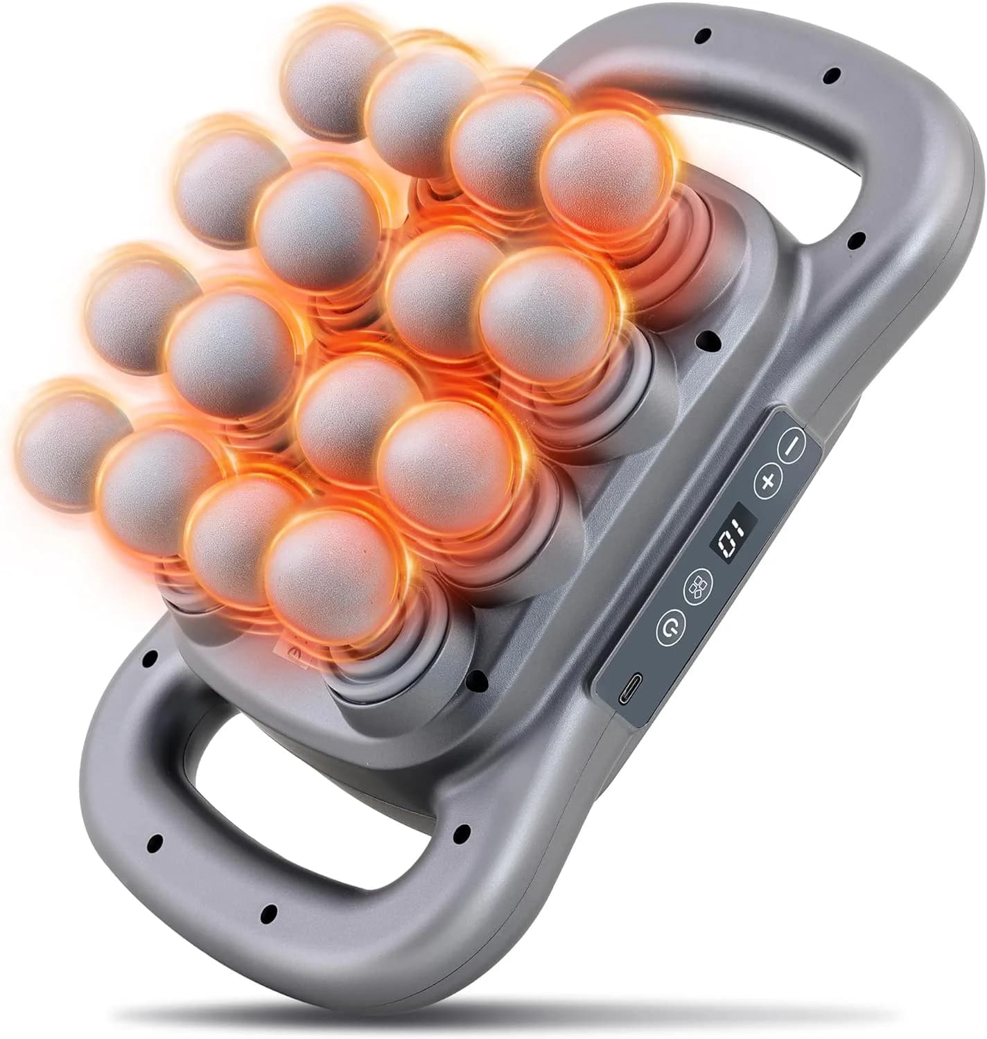 Set of 16 head massage guns, deep fabric percussion massager, electrical massage tools with 9 styles and levels, dark grey