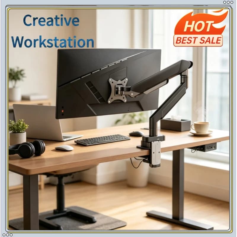 Single Monitor Mount Bracket for 14″–32″ Screens, Height Adjustable Monitor Arm with C-Clamp, Home Office Monitor Stand