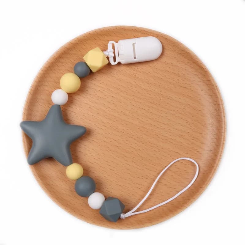Perline a forma di stella in silicone Clip per ciuccio per bambini Porta capezzoli a catena Succhietto per neonati Massaggiagengive Accessorio essenziale per la cura dei denti per neonati