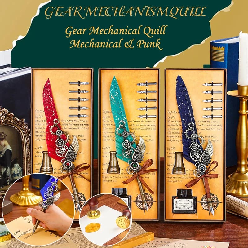 Vintage Feather Dip Pen Kit Retro Wooden Dip Pen Set W/5 Nib Quill Classic Wax Seal Stamp Kit for Calligraphy Art Words Gift Box