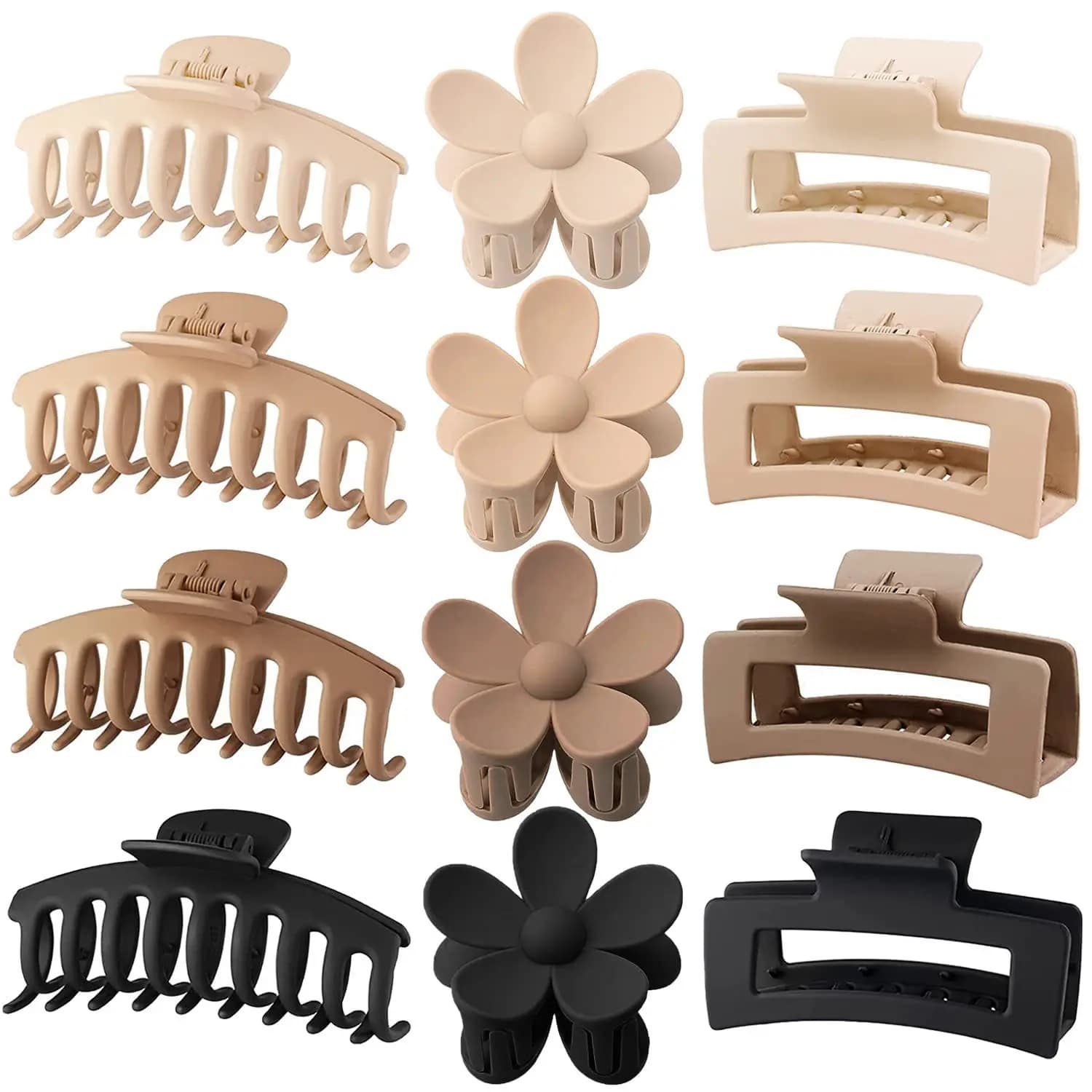 12Pcs Neutral Tone Plastic Hair Claw Clips Set, Large Non-slip Hair Clamps, Matte Hair Accessories for Women Daily Styling
