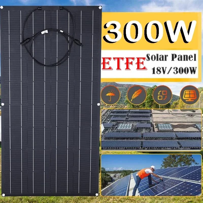 Pannello solare flessibile ETFE 300W Caricatore di energia portatile a celle solari Connettore fai-da-te per smartphone Sistema di alimentazione di ricarica Auto da campeggio