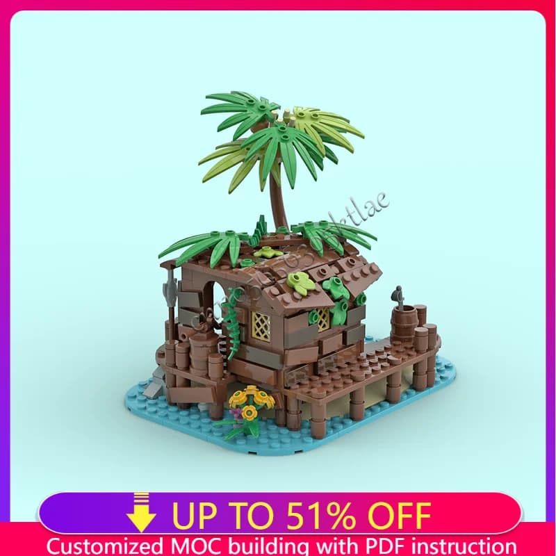 368 Parts Pirate Shed Building Blocks Set Tropical Style Architecture Model with Detailing Display Toys For Kids Assembly Gifts