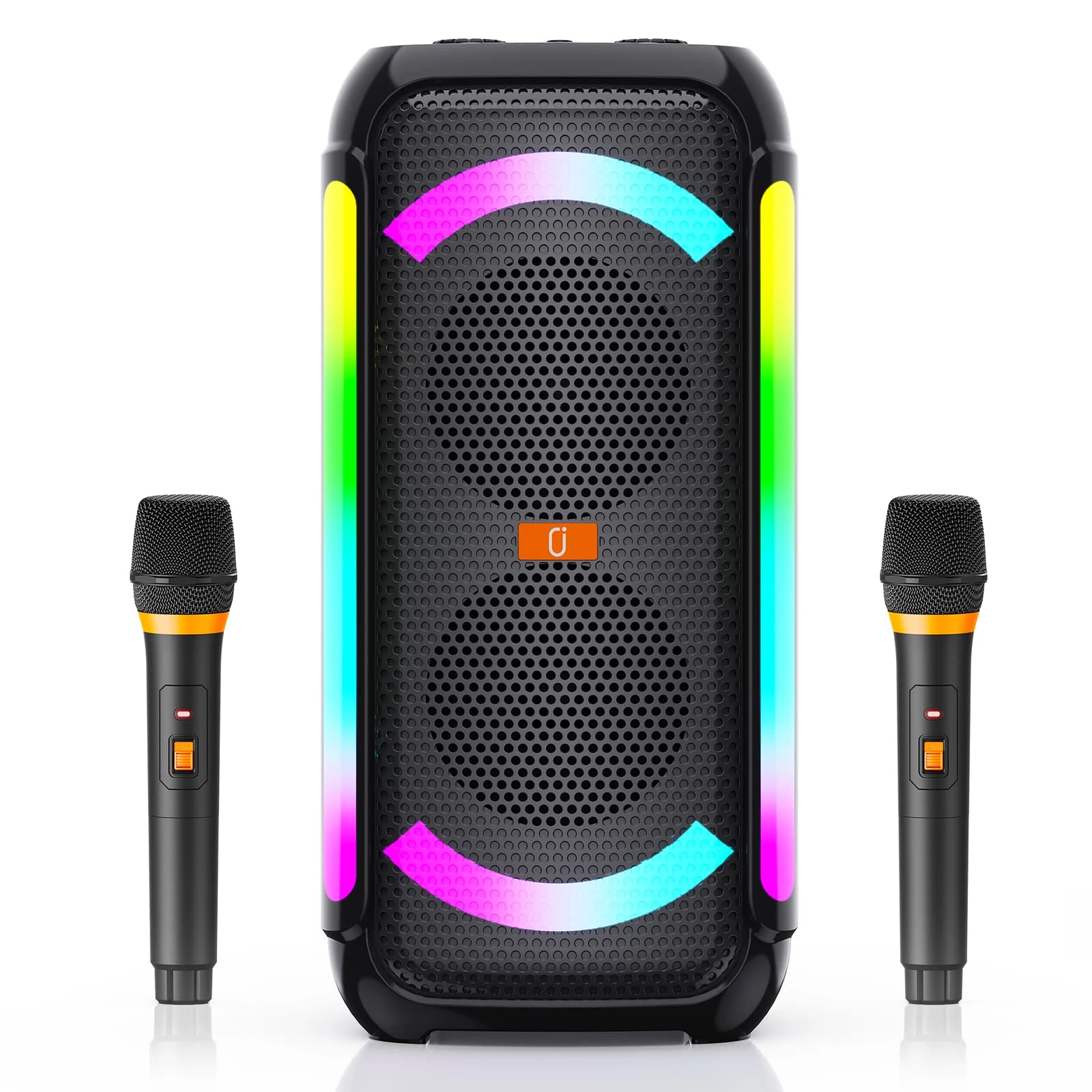 Altoparlante per karaoke JYX con 2 microfoni wireless, Bluetooth portatile, luci per DJ, suono potente con bassi potenti, ideale per le feste