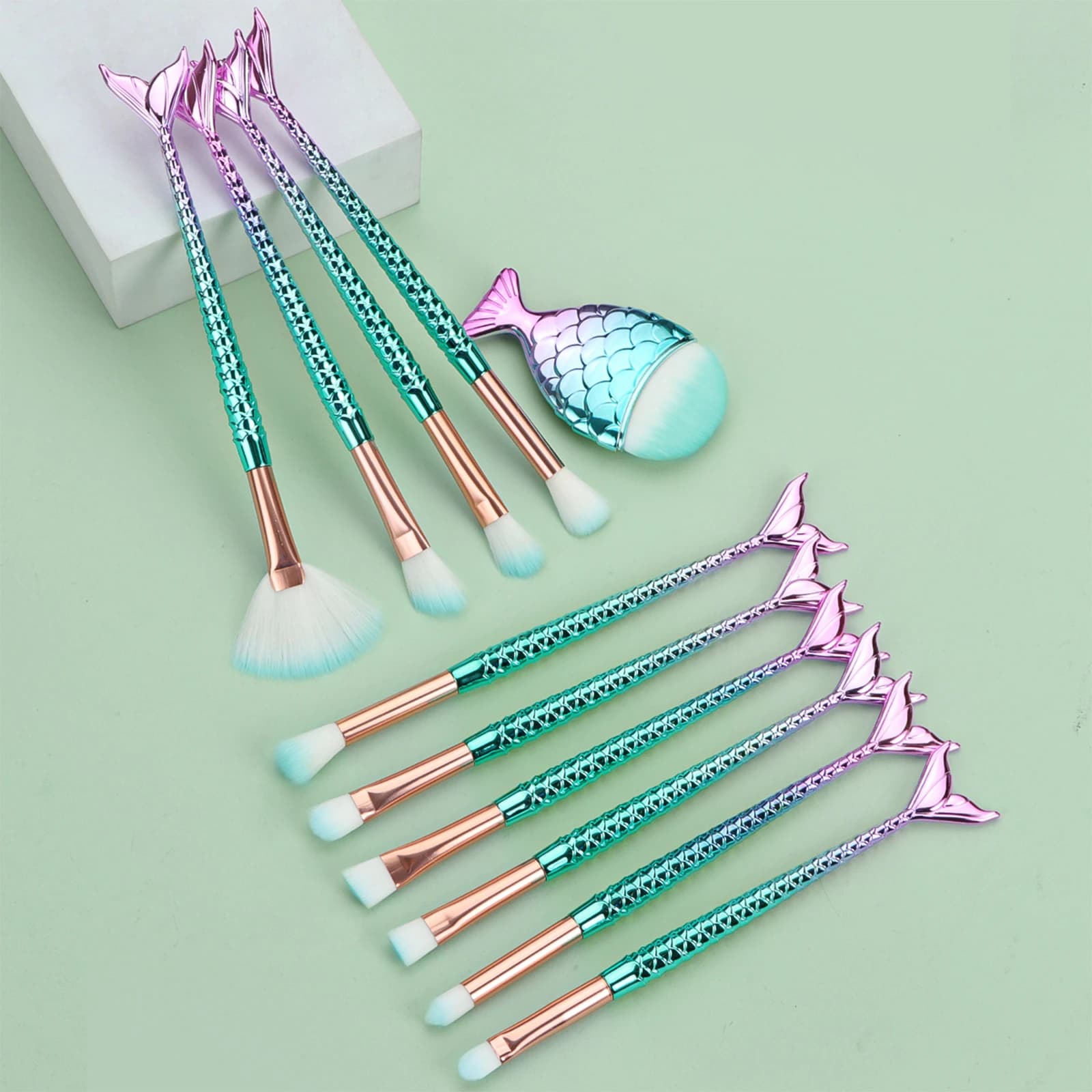 11 mermaid makeup brushes, fish tail makeup brush set, beauty tools