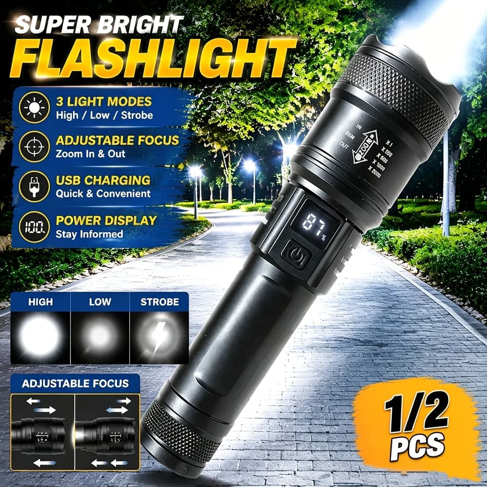 LED Flashlight P50 Ultra Bright Tactical Flashlight EDC Zoomable Portable Flashlight Emergency Cap Battery 14500 18650