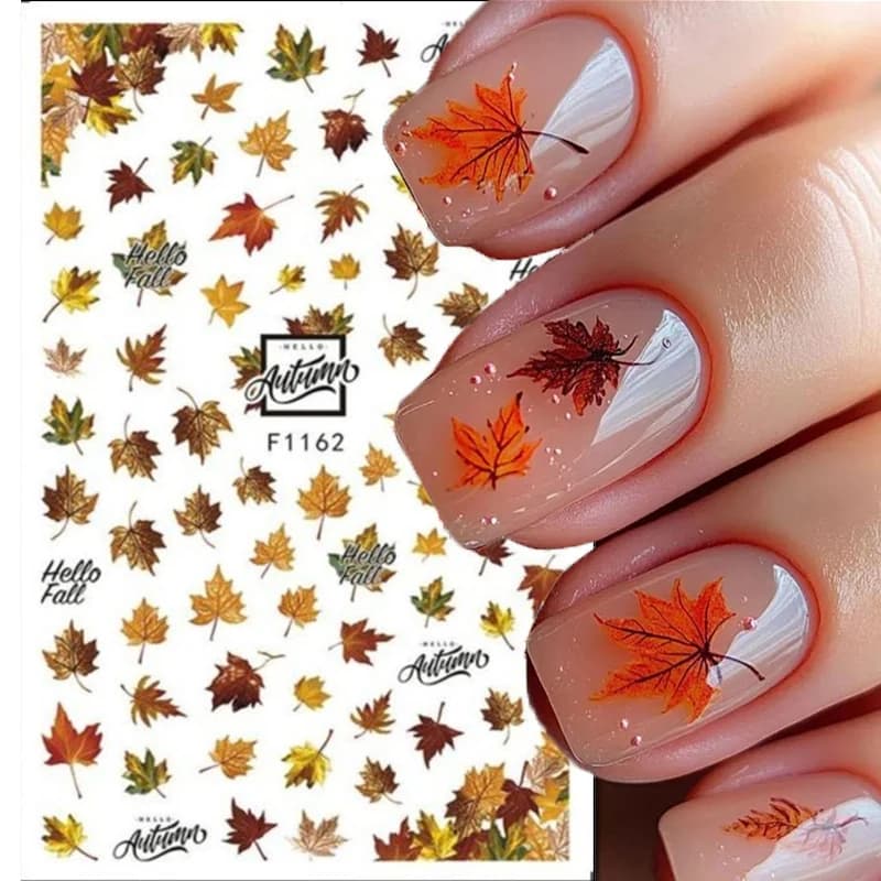 Adesivi 3d Autunno Inverno Secco Rosso Oro Marrone Foglie d'acero Nail Art Decalcomanie Adesivi per unghie Art Manicure Suggerimenti Decorazioni