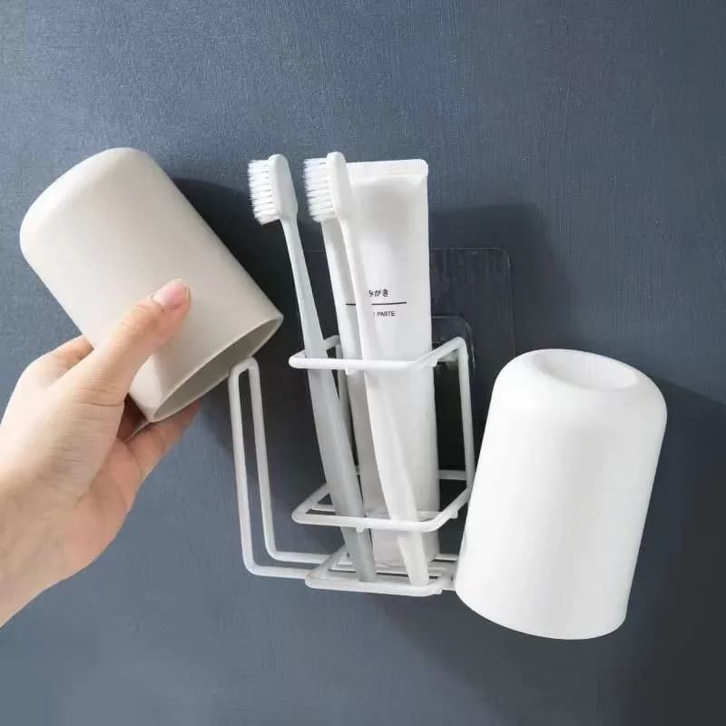 Supporto per spazzolino da denti supporto per tazza per collutorio da bagno asta per riporre gli articoli da toeletta da parete Rack per il posizionamento senza pugno organizzatore di dentifricio