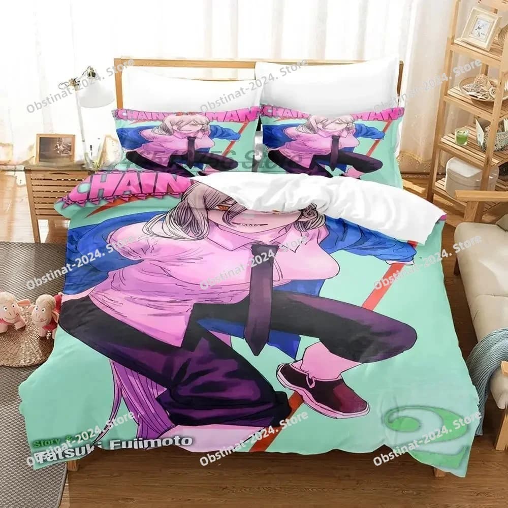 Anime Girls Chainsaw Man Makima Set biancheria da letto Ragazzi Ragazze Twin Queen Size Copripiumino Federa Letto Bambini Tessili per la casa per adulti