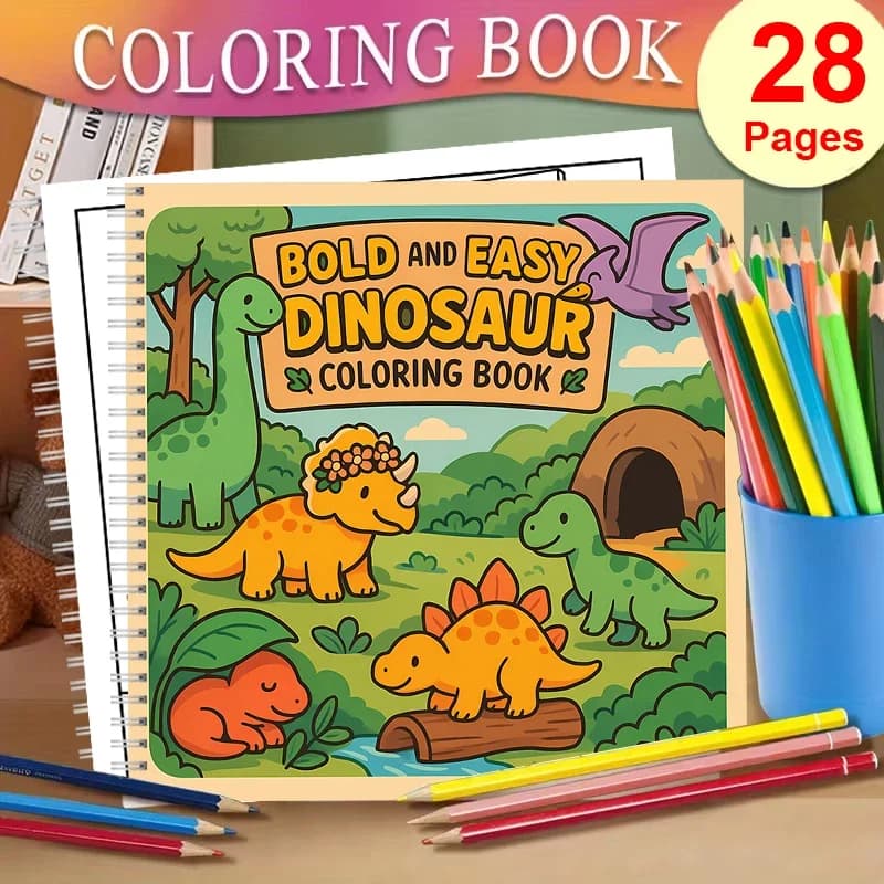 Easy Dinosaur Coloring Book for Adult Colouring Book, Birthday Day Gift, Back to School Supplies, Adults Cute Drawing Book