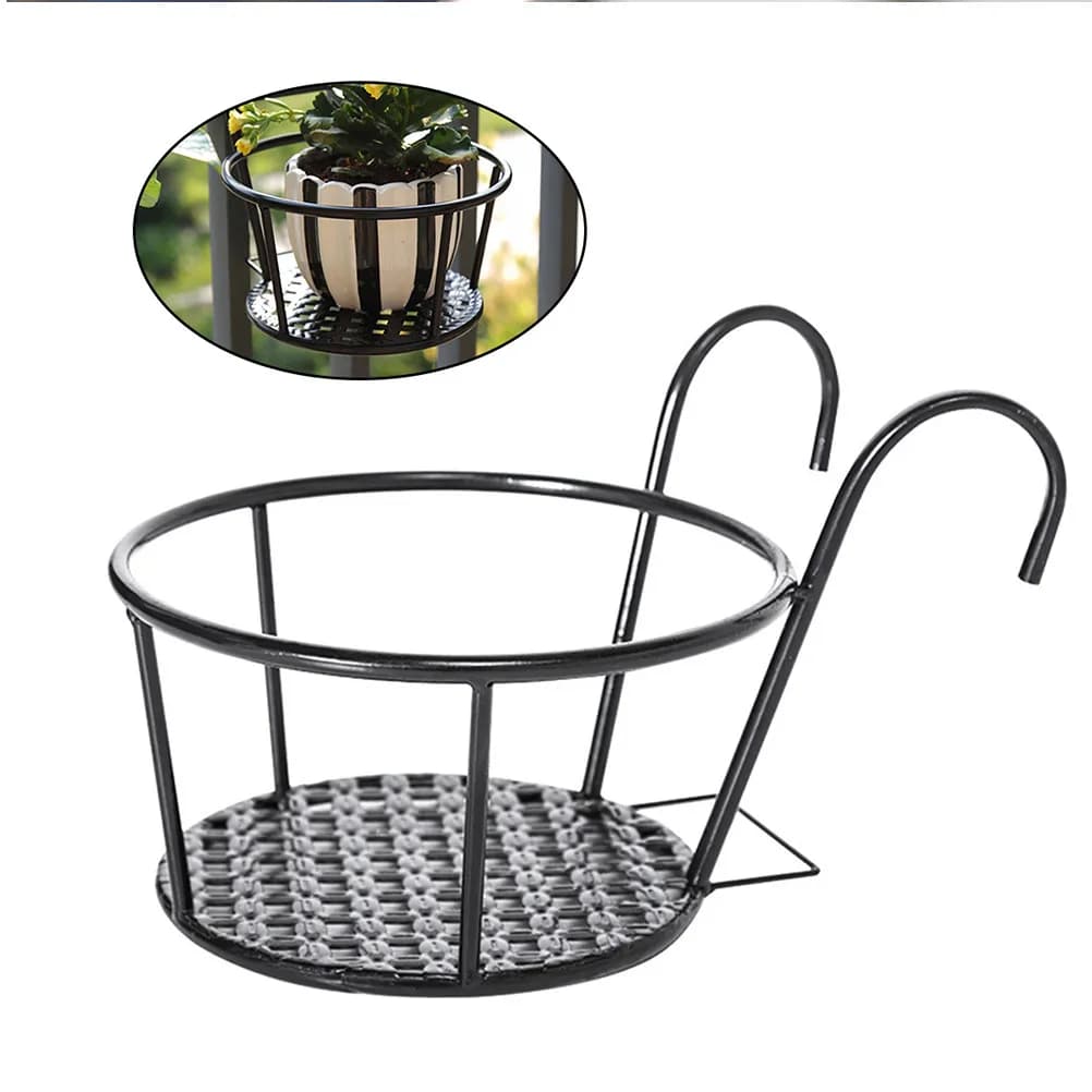 2Pcs Iron Art Flowerpot Stand European Style Metal Plant Holder for Home Office Table Window Balcony Succulent Pot Shelf Black