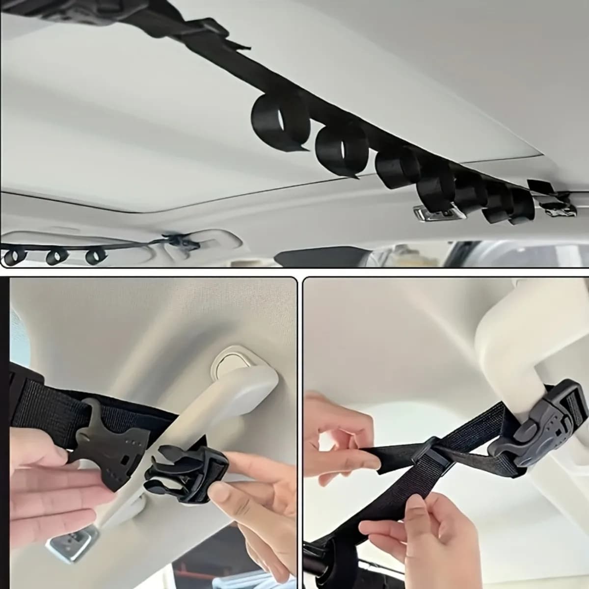 2 supporti per canne da pesca per auto, con cinghie in nylon e supporti galleggianti in PA nero per una facile installazione