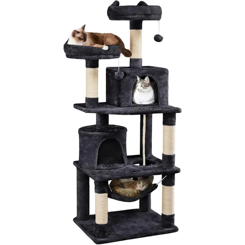 62.5 inches Cat Tree Cat Tower Cat Condo with Platform & Hammock, Scratching Posts or Kittens Pet Play House with Plush Perch or
