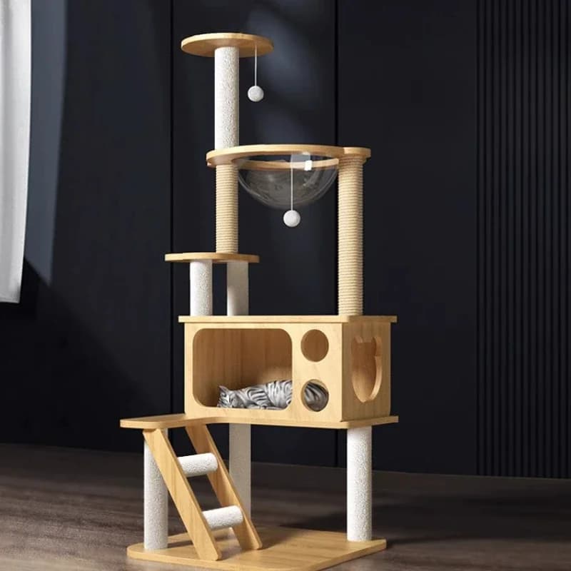 Telaio per arrampicata per gatti, telaio integrato per albero nido, colonna di presa su larga scala, colonna per cielo e capsula spaziale per saltare con piattaforma