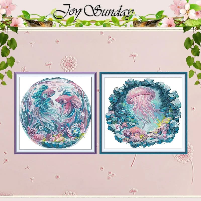 Pisces Jellyfish Patterns Counted Cross Stitch Set 11CT 14CT 16CT Stamped DMC Cross-stitch Kit Embroidery Needlework Home Decor