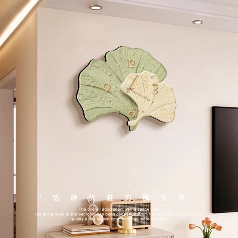 ​ Orologio da parete con foglia di ginkgo Orologio al quarzo silenzioso Elegante arredamento per sala da pranzo Soggiorno Wall Art Decorazione per la casa Regalo