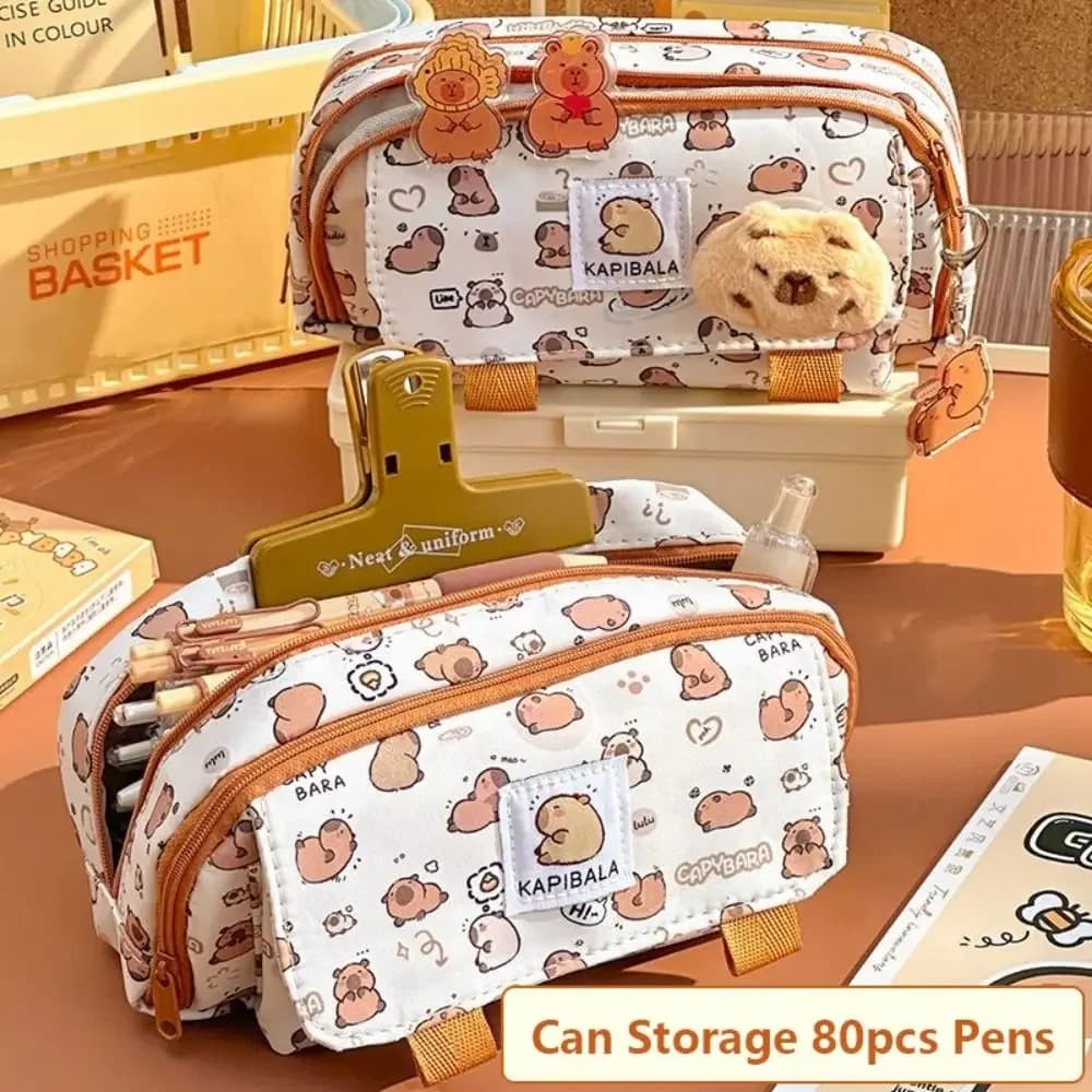 INS Capybara Borsa per penne a quattro strati di grande capacità Astuccio per matite simpatico cartone animato Borsa per organizer per cancelleria per regalo per studenti
