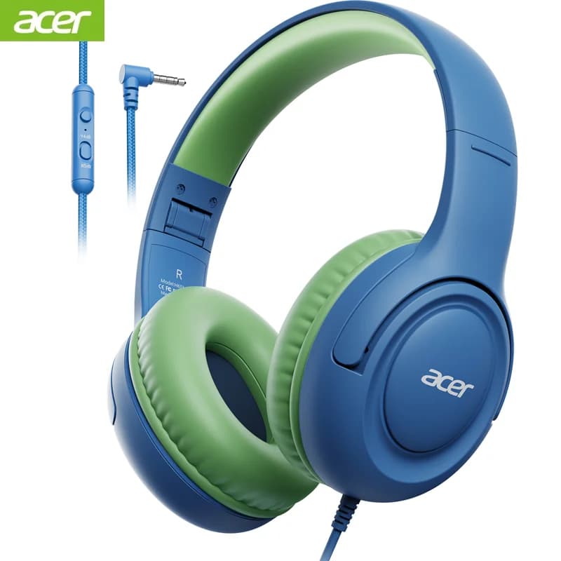 Cuffie cablate per bambini Acer HK03 per la scuola Limitatore di volume 85/94 dB Jack da 3,5 mm Cuffie audio stereo pieghevoli per regali per ragazze e ragazzi