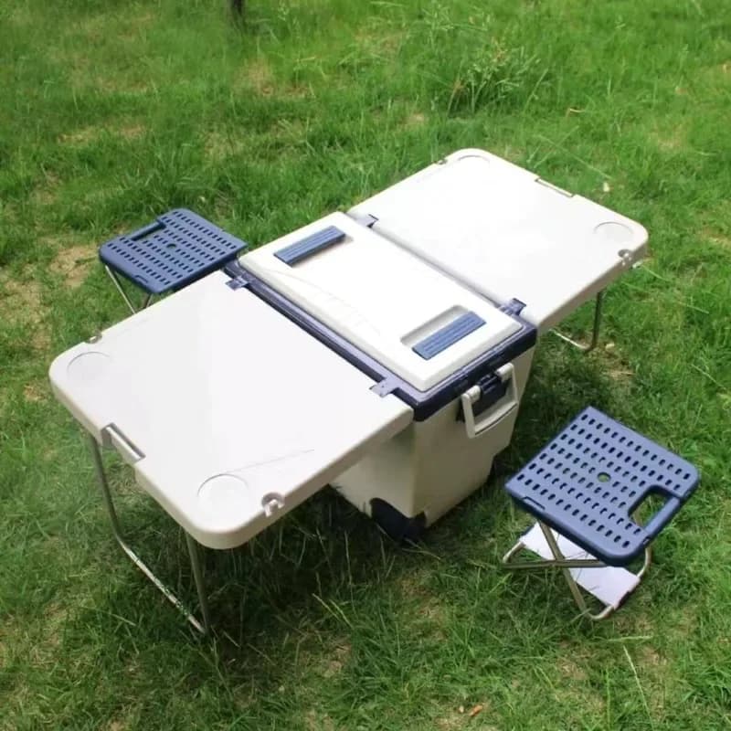 Outdoor folding tables and chairs with integrated ice bucket, portable car picnic set, camping equipment
