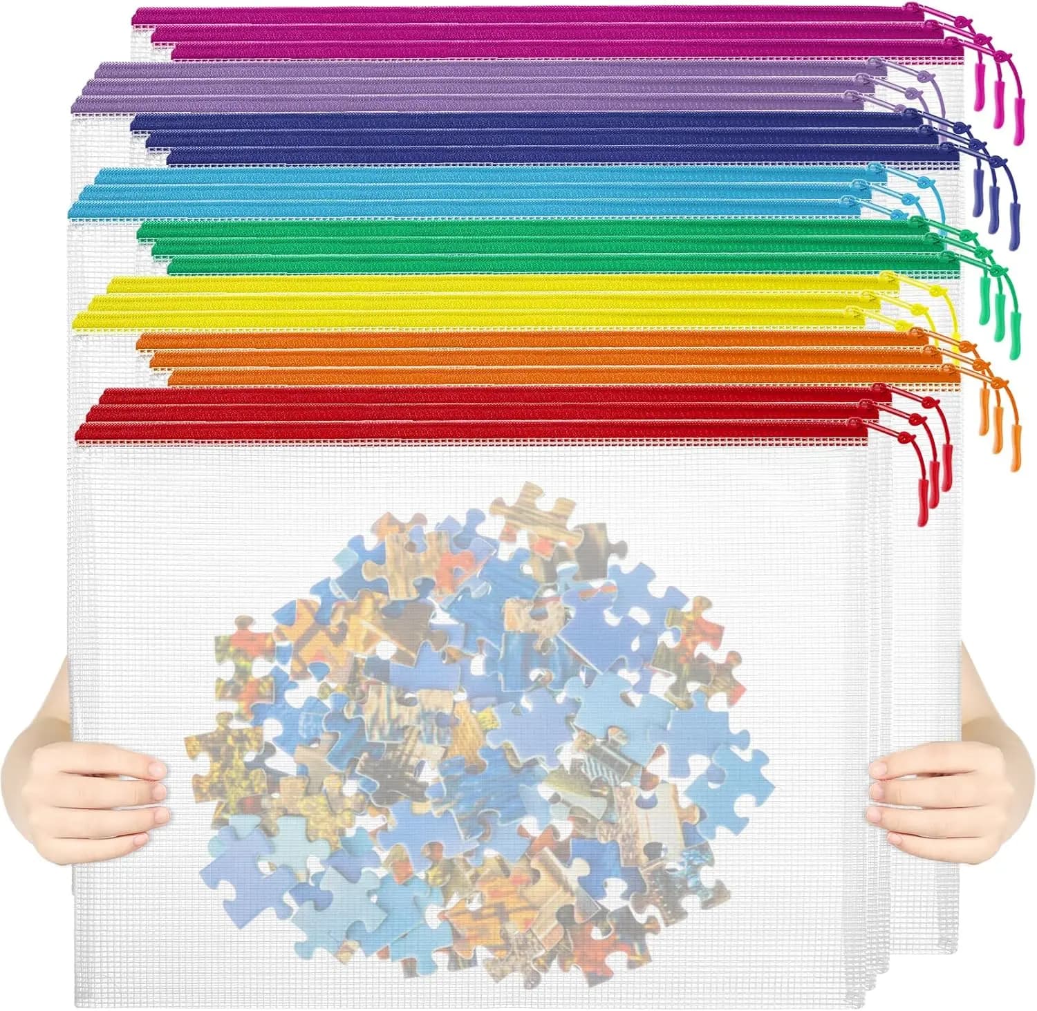 24 buste con cerniera in rete formato A3, grandi sacchetti portaoggetti riutilizzabili per organizzare i giochi da tavolo in classe