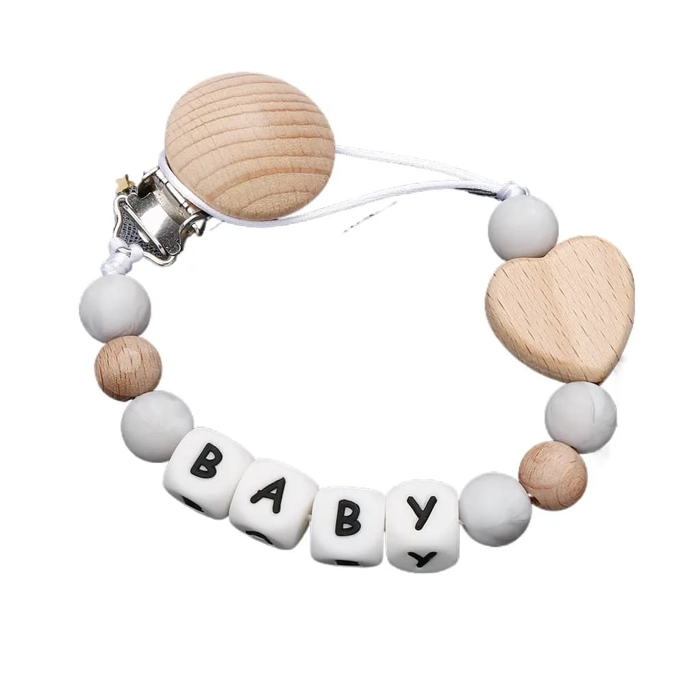 Clip per Ciuccio Personalizzata con Nome per Neonati, Clip in Silicone Senza BPA con Massaggiagengive a Cuore, Catena Portaciuccio Personalizzata