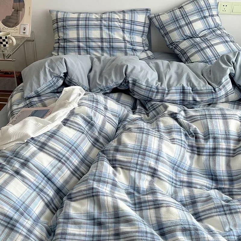 Set di biancheria da letto da 4 pezzi in cotone stampato in stile giapponese, copripiumino dal design double-face Ab, delicato sulla pelle, set di comfort lavato per adulti