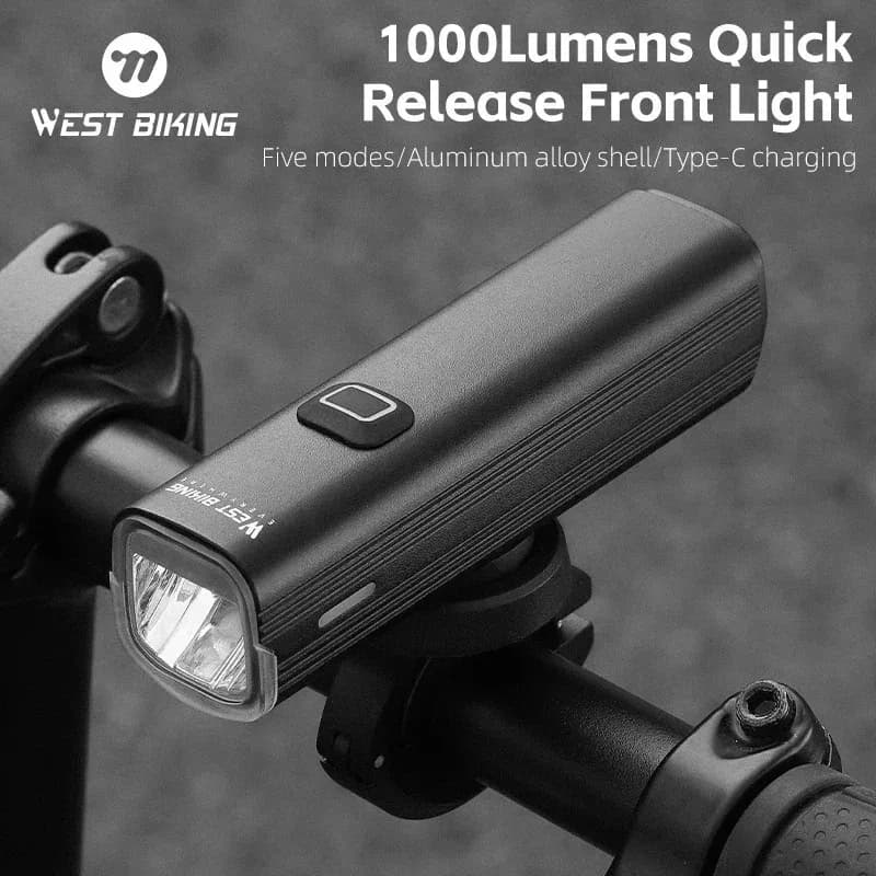 WEST BIKING Faro per bici a sgancio rapido da 1000 lumen – Luce anteriore ricaricabile USB-C con batteria da 4500 mAh e indicatore di alimentazione