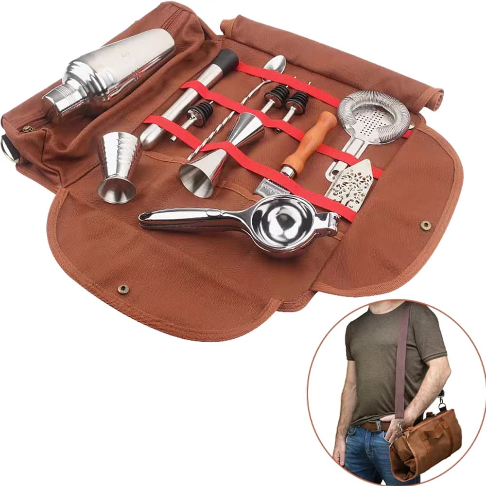 Borsa da trasporto per barista in stile americano, discoteca creativa, confezione di attrezzi in tela, strumenti da bar, kit per cocktail shaker, organizer per borse portaoggetti