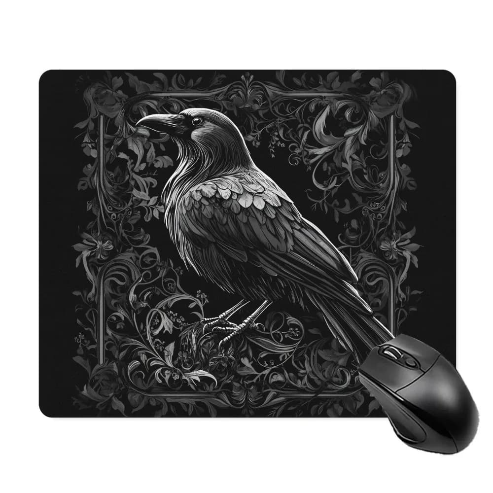Tappetino per mouse in gomma con motivo Gothic Black Raven, tappetino da scrivania antiscivolo per decorazioni da ufficio