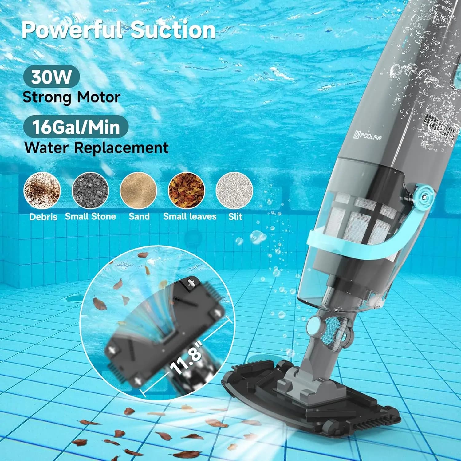 best seller Aspirapolvere portatile ricaricabile per piscina da 16 galloni/min Design senza fili con autonomia di 60 minuti con materiale plastico