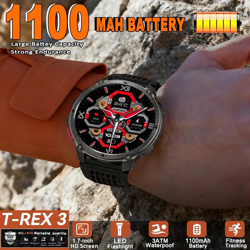 202New T-Rex3 Ultra Smart Watch 1100mAh GPS Tracking Battery IP69K Waterproof Sports Military Tracker for Outdoor Activi